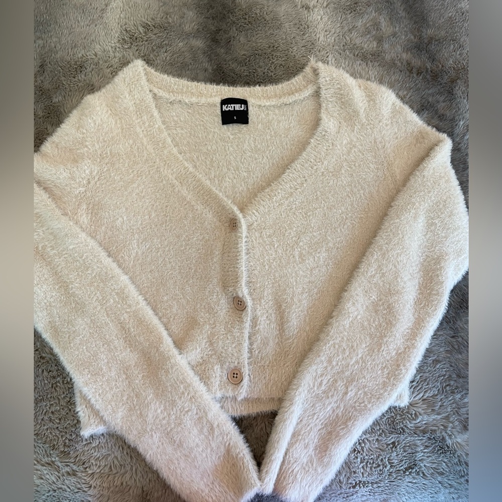 Katie J cream fuzzy cardigan